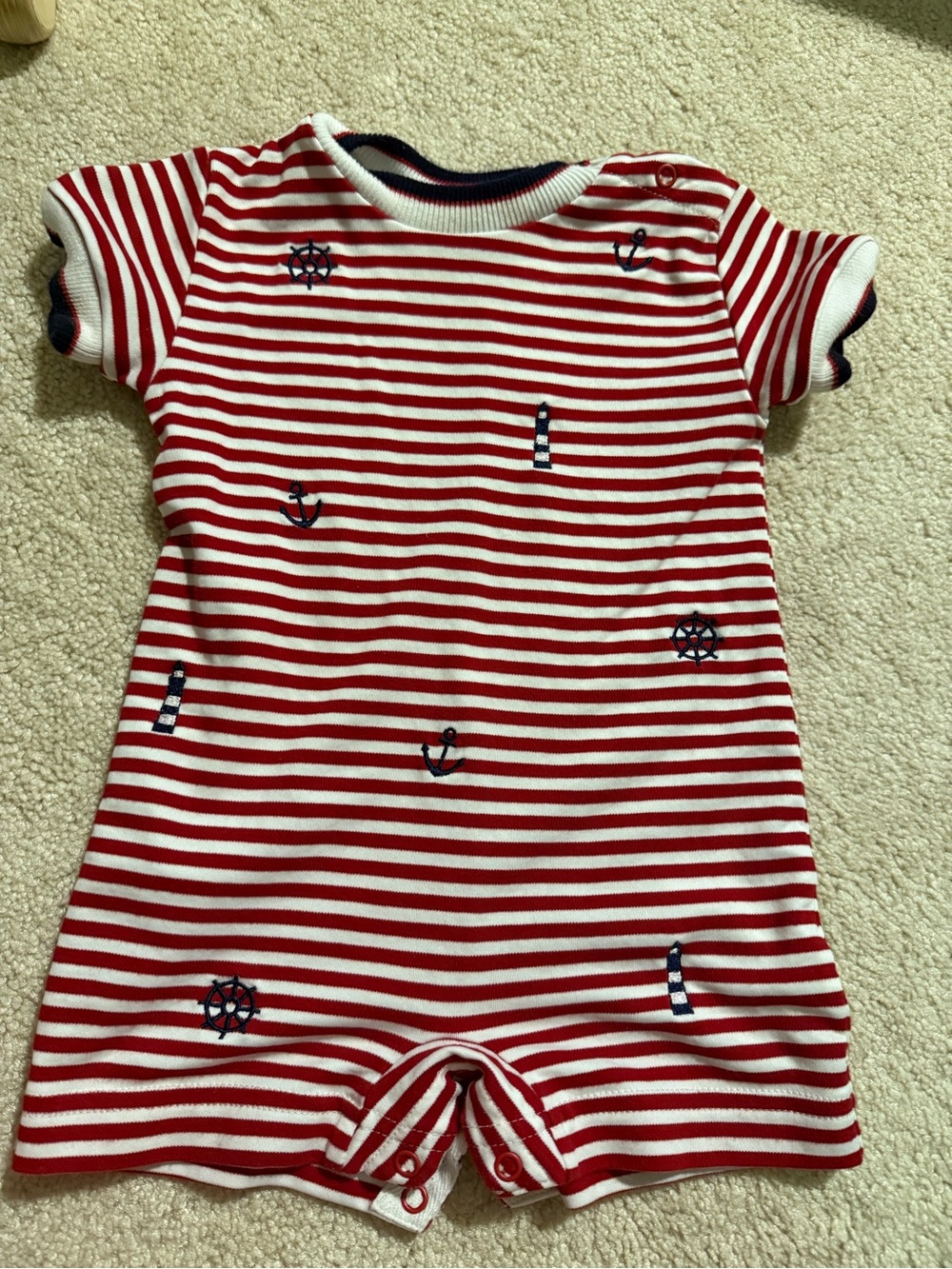 Florence Eiseman: Red & White Striped Nautical Baby One-Piece